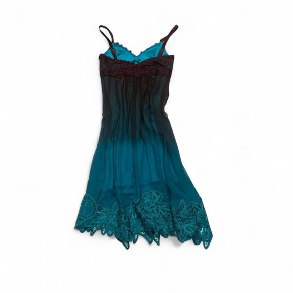 Sue Wong 100% Silk Brown and Blue Ombré Lace Fairy Midi Dress - Picture 2 of 4